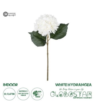 GloboStar® Artificial Garden WHITE HYDRANGEA BRANCH 21173 Τεχνητό Διακοσμητικό Κλαδί Ορτανσίας Λευκό  Y47cm